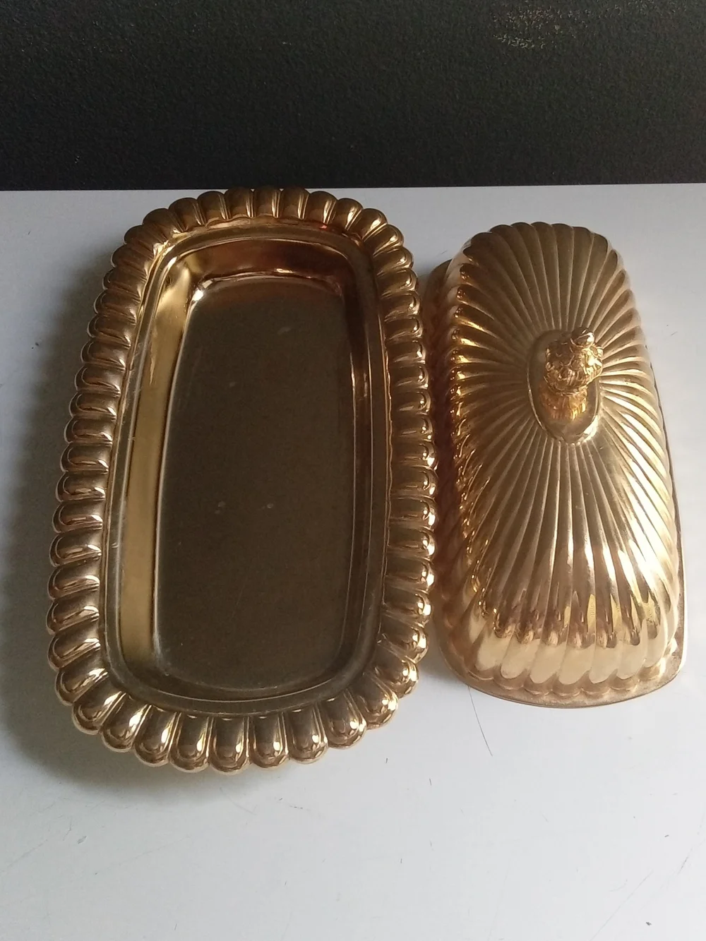 Gold-Tone Covered Butter Dish with Decorative Lid